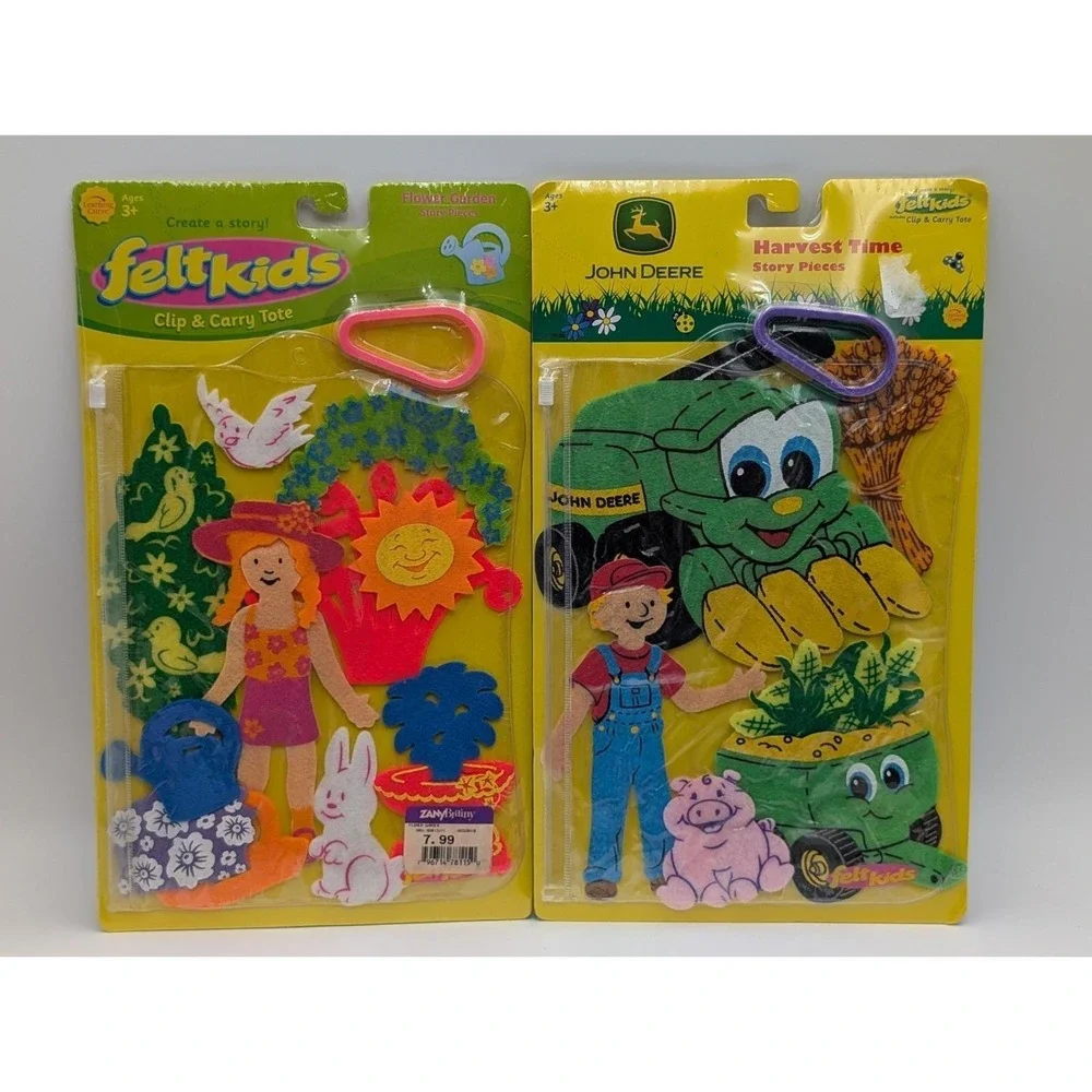 Felt Kids John Deere Garden Clip Carry Tote Lot of 2 Sealed 2002 2003